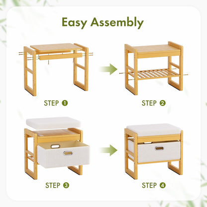Atoping Storage Ottoman, Bamboo Footstool with Drawer, 3-in-1 Soft Ottoman with Storage, Multifunctional Footrest, Seat & Organizer for Living Room, Bedroom, Entryway Gift Set for Family