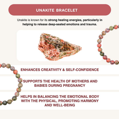 Love & Grace Handmade Unakite Stone Beaded Bracelets - Premium 6mm Beads with Durable Elastic Stretch Wristbands, Vibrating Good Energy, Blessing, Grounding, Power, for Men and Women