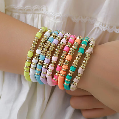 Behrooci Friendship Bracelets Boho Stackable Bracelets for Women Surfer Heishi Clay Bead Bracelet Stretch Preppy Bracelet (9pcs Colorful)