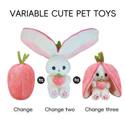 YUMEYA Bunny Stuffed Animal Reversible Cuddle Stuffed Pillow,Strawberry Transformed Rabbit Plush Zipper,Cute Kawaii Rabbit Toys Pillow Decoration for Kids