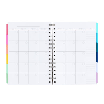 Inspired by Erin Condren A5 Undated Planner, Spiral Bound Daily & Weekly Planner with Monthly Tabs, Portable Organizer for Productivity, Goal Setting, Includes Sticker Sheets, Colorful Stripes Design
