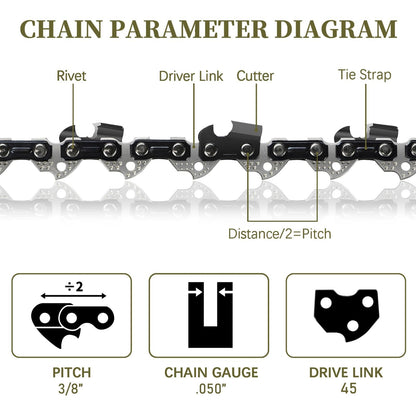 5 Pack 12 Inch Chainsaw Chain 3/8" LP Pitch .050'' Gauge 45 Drive Links fits Echo, Greenworks, Homelite, Craftsman, Remington, Poulan and more