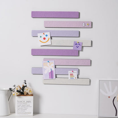 Afumazi 8Pcs Felt Board Tile Bulletin Board Bar Strip for Wall, Self-Adhesive Memo Pin Board with 24Pushpins, Corkboard Strip for Office Home Classroom(Pink)
