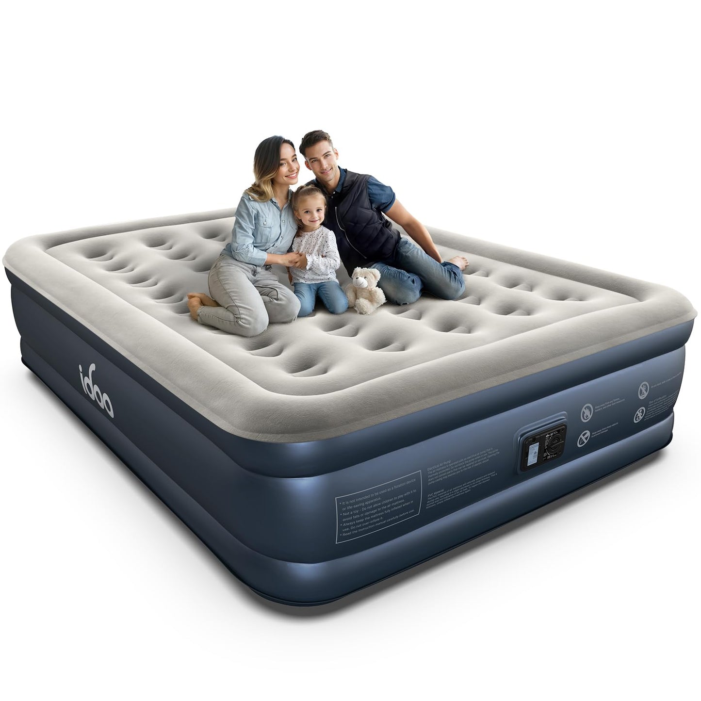 iDOO Queen Air Mattress with Built in Pump, 18 Raised Comfort Inflatable Blow up Mattress, Upgraded Support Structure Portable Air Bed for Camping, Guests and Home, Colchon Inflable, Gift for Mom