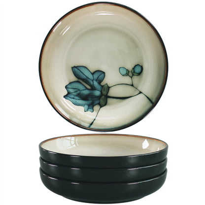 Jinsongdafa Ceramic Salad Plate Set, 7.9-inch Non-fading Hand-painted Plates, 4-piece Set, Suitable for Appetizers, Dinner, Desserts, Microwaveable and Dishwasher-safe Restaurant Kitchen Tableware Set