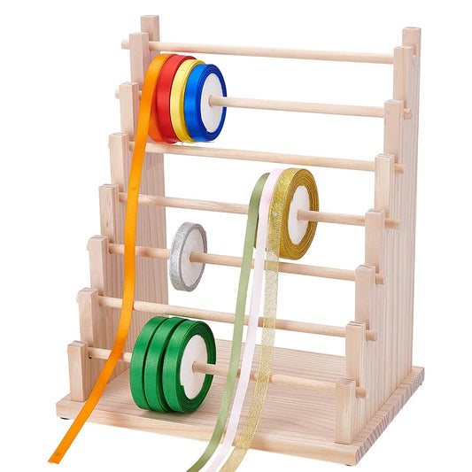 UNICRAFTALE 7-Tier Wooden Ribbons Organizer Rack Burlywood Ribbon Holder Storage Organizer Wooden Ribbons Sewing Organizer Display Shelf for Sewing Craft Gift Florist Wrapping