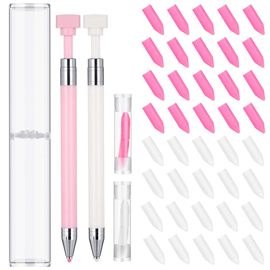 Jutom 2 Pack Diamond Painting Pens with 40 Replacement Wax Pink Wax Diamond Art Accessory with Protective Case Art Pen Tool for Nail DIY Painting Craft Gem(Solid)