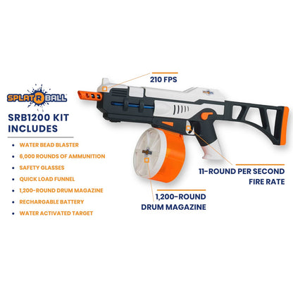 SplatRball SRB1200 Full Auto Rechargeable Battery Powered Water Bead Gel Ball Blaster Kit. Splatter Ball Gun.Electric Water Blaster able to Shoot 11 Rounds per Second!