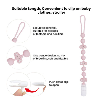 Cute Animal Baby Food Grade Silicone Teether Toy with One Piece Design Pacifier Clip Holder,Teething Pain Relief Toys Gift Set for 3 Months+ Boys and Girls,Freezer Safe,BPA Free (Elephant)
