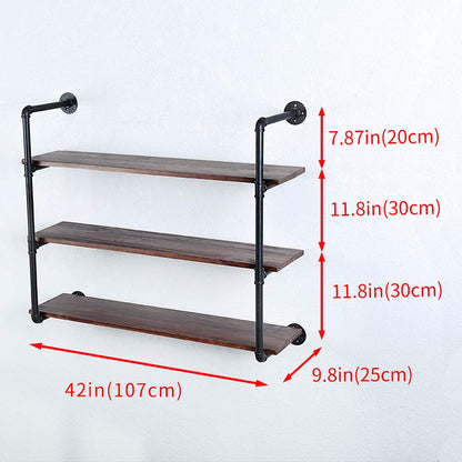 Industrial Pipe Shelving Wall Mounted,42in Rustic Metal Floating Shelves,Steampunk Real Wood Book Shelves,Wall Shelf Unit Bookshelf Hanging Wall Shelves,Farmhouse Kitchen Bar Shelving(3 Tier)