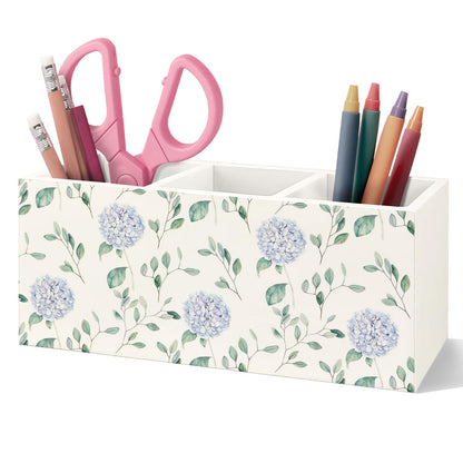 VIIJJUE Hydrangea Gifts Wooden Pen Pencil Holder, Hydrangea Gifts for Women, Blue Flowers Decor Wooden Makeup Brush Toothbrush Holder Organizer for Home Office Desk Table Shelf