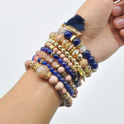 Bohemian Bracelet Sets for Women 6 Sets Stackable Stretch Multi-color Boho Hippie Dainty Jewelry Best Friend Gift (Bead bracelet set for women)