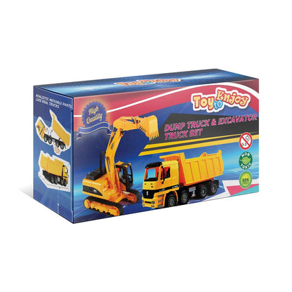 Toy To Enjoy Construction Toys - Excavator & Dump Truck Toy for Kids (Set of 2) – Moveable Claw & Lifting Back – Garbage Truck & Bulldozer Digger – Construction Vehicles for Boys & Kids