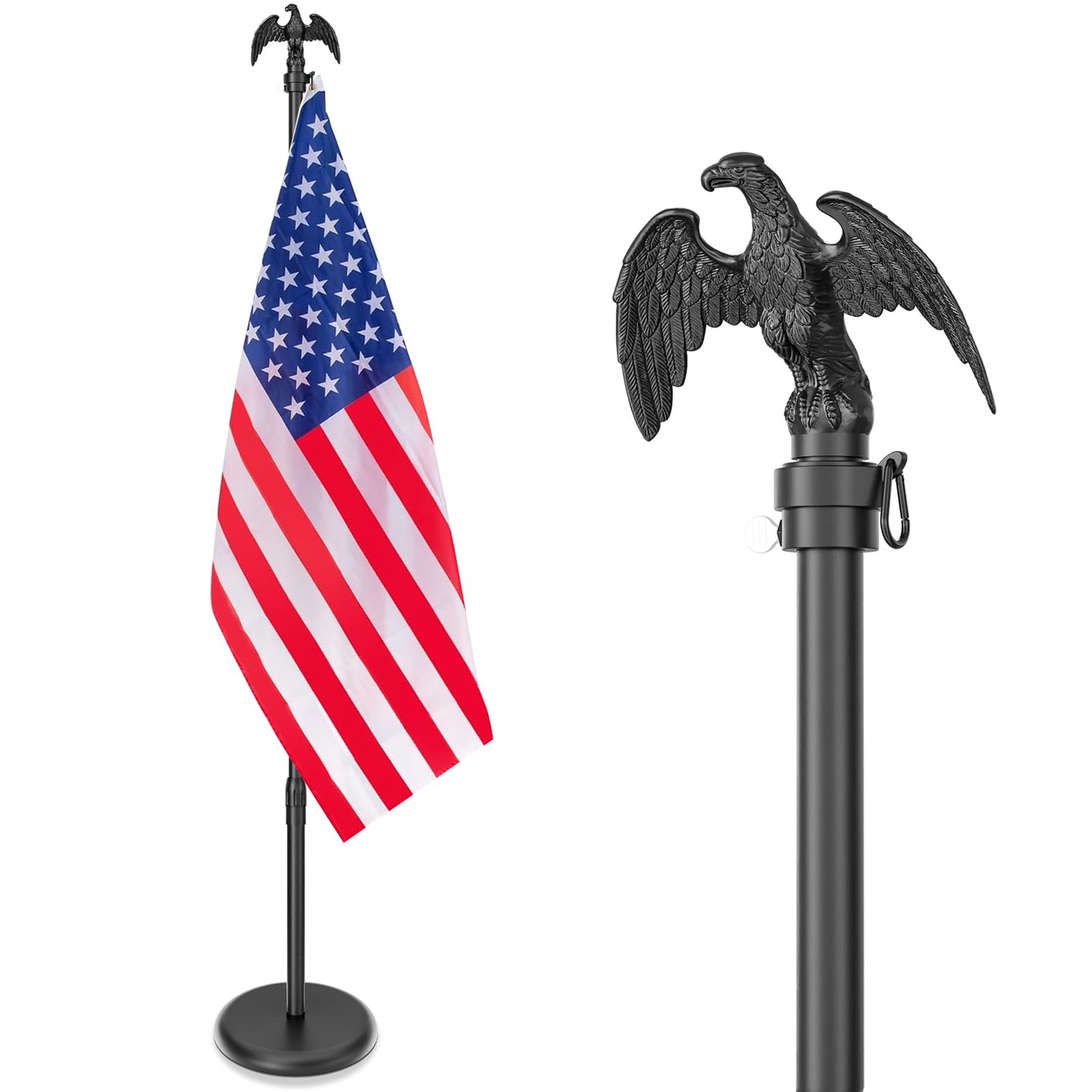 8 FT Indoor Flag Pole and Stand, Heavy Duty Indoor Flag Pole Kit with Weighted & Thickened Base, Eagle Topper, 3x5 FT American Flag, Adjustable Presidential Indoor Flagpole for Office School City Hall