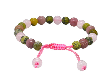 Amazing Gemstone Love Manifestation Bracelet - Serpentine Rhodonite Rose Quartz Bracelet Set for Men Women Healing Calming Anxiety Stress Relief Gifts Pulseras Para Hombres Mujer Stuffer (Adjustable)