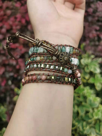 ZOSOJONA Women Wrap Bracelet Boho Natural Jasper Crystal Stone Beads Strand Bracelets (Labradorite)