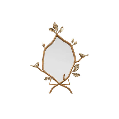 Creative Co-Op Metal Twig Framed Standing Mirror with Birds and Leaves, Gold