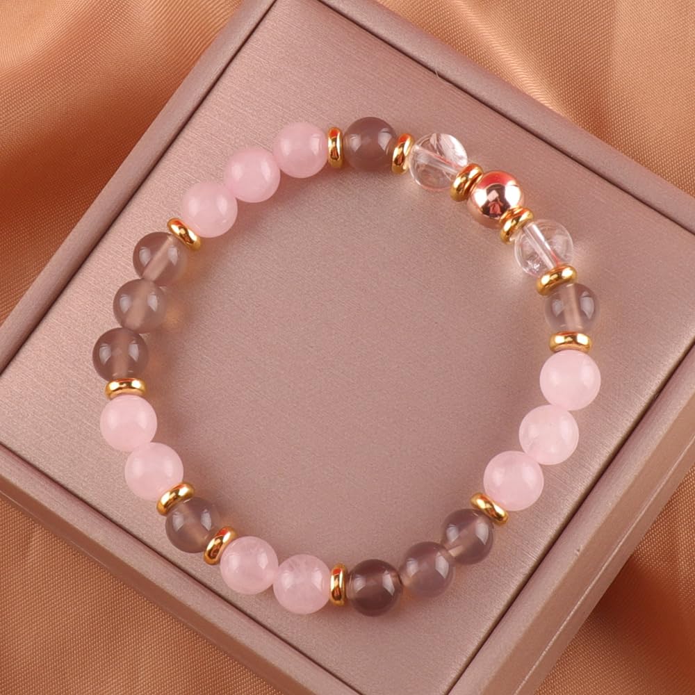 KSQS Healing Stone Bead Bracelet for Women, Natural Gemstones Balance Protection Bracelet, Spiritual Crystal Beads Bracelet Anxiety Relief with Meaning Card(#13)