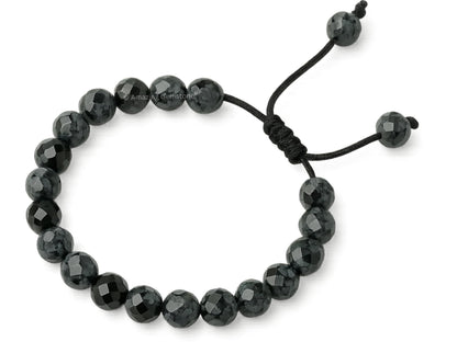 Amazing Gemstone Snowflake Obsidian Bracelet for Women - Chakra Mens Bracelet Protection Crystals and Healing Stones - Blessing Spiritual Meditation (Faceted Beaded Bracelet, Adjustable)