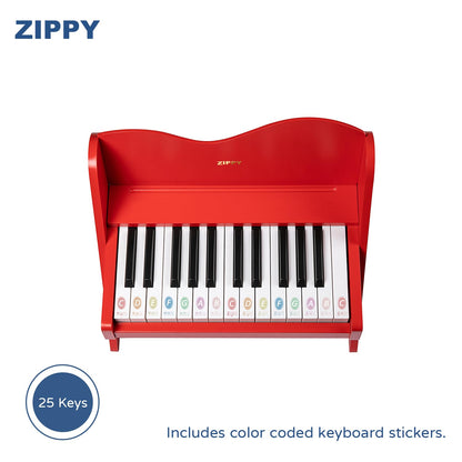ZIPPY Kids Piano Keyboard, 25 Keys Digital Piano for Kids, Volume Adjustable, Mini Music Educational Instrument Toy, Wood Toy for Toddlers Girls Boys (Red)