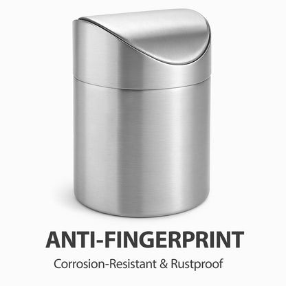 JILLICK Small Mini Trash Can with Lid, Brushed Stainless Steel Small Tiny Mini Trash Bin Can, Mini Countertop Trash Cans for Desk Office, Swing Top Trash Bin 1.5 L/0.40 Gal (Sliver)