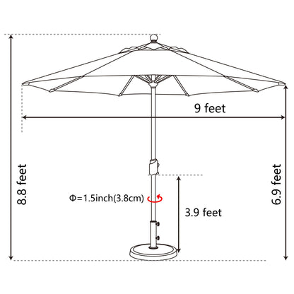 EliteShade USA 10-Year-Non-Fading 9Ft Market Patio Umbrella, UPF 50+ UV Protection Performance Sun Umbrella, Heavy Duty Commercial Grade Outdoor Table Umbrella with Crank & Tilt, Windproof Vented Top for Garden, Pool, Deck and Outdoor Playsets, Burgundy
