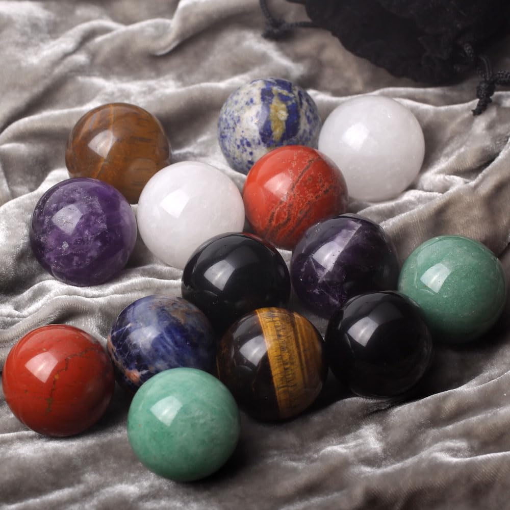IYARIH 30mm sphere7pcs 1.2inch Sphere Natural 7 Chakra Set - Seven Chakra Set -Natural30mm Mini Crystal Sphere - Seven Chakra Gemstone(7pcs)