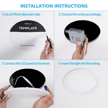 TORCHSTAR 8 Inch Ultra-Thin LED Recessed Ceiling Light with Junction Box, 4000K Cool White, 18W High Brightness Dimmable Slim Canless Wafer Downlight, ETL & ES, Pack of 6
