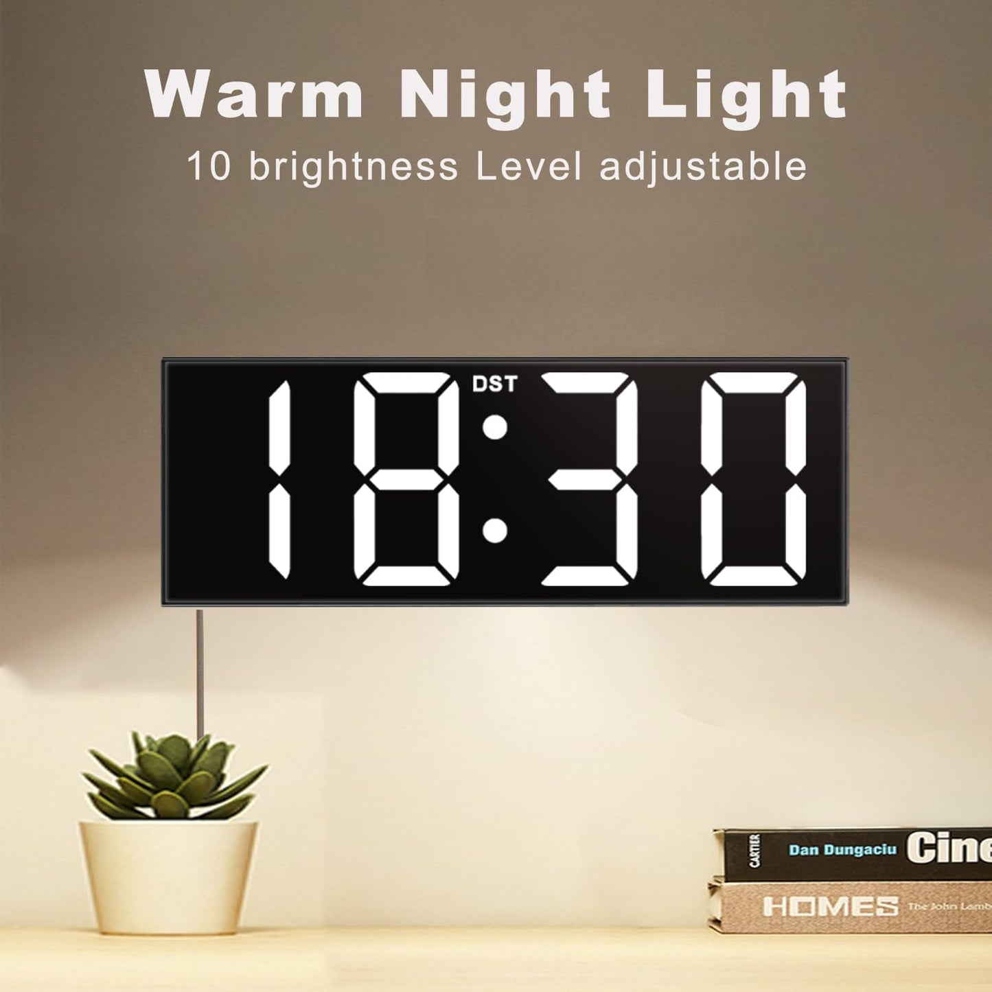 JALL 12'' Large Digital Wall Clock, Big LED Number Dispaly, RGB Colors, DST, Night Light for Classroom, Living Room, Bedroom, Mounted, Birthday Xmas Gift for Senior, Mem Womem Mom Dad