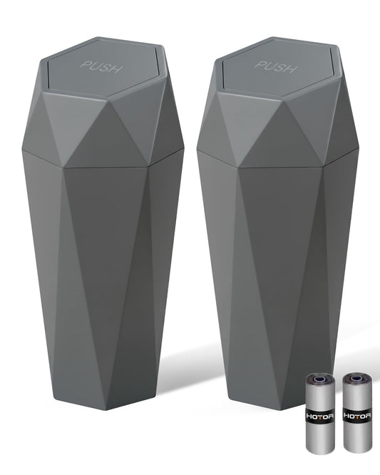 HOTOR Car Trash Can with Lid - 2 Pack, Car Accessories for Interior, Leakproof Vehicle Garbage Can with 30 Attached Trash Bags, Multipurpose Organizers and Storage for Home, Office, Dark Grey