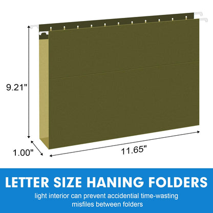 Extra Capacity Hanging File Folders, RAZCC 30 Pack Letter Size Reinforced Hanging Folders with Heavy Duty 1 Inch Expansion for Bulky Files, Filing Cabinet, Adjustable Tabs, Green
