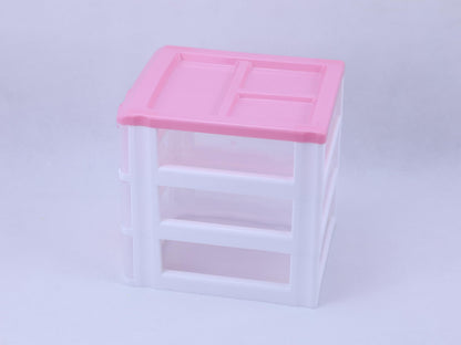 Pink 3-Tier Desk Organizer for Girls – Compact Plastic Storage Box for Makeup, Jewelry, School Supplies & Art Crafts – Cute Desktop Tidy for Bedroom Vanity or Dorm Room (Classical)