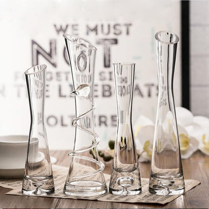 VANTOBEST Hand-Made Blown Art Bud Glass Vase, Clear Glass, Oblong Shape, Modern Style, Thread Pattern, Stemless, Perfect for Home Decorations
