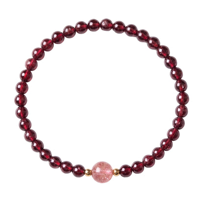 CNYTPE Garnet Bracelet for Women – Red Garnet Jewelry, Healing Crystal Bracelet, Handmade Gemstone Jewelry, Symbol of Love, Happiness & Harmony (Garnet & Strawberry Quartz Single-Strand)