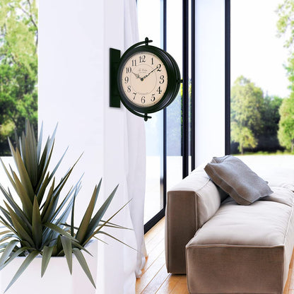 BESTIME 66264B 16-Inch Double Sided Metal Wall Clock with Black Frame.Sturdy Frame,Easy Read,Garden,Home Décor,Indoor,Outdoor,Farmhouse,Yard,Station,Office,Photography Props.