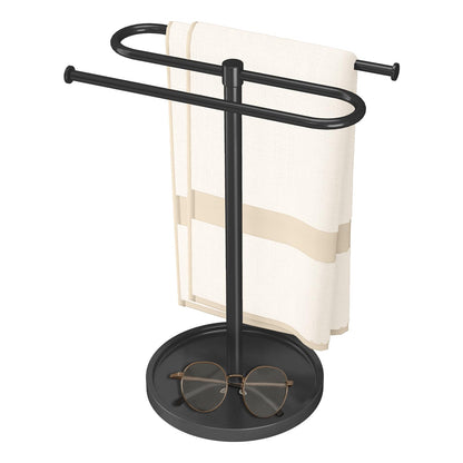 Towel Holder Stand, Stainless Steel Hand Towel Holder Rack for Bathroom Countertop, S-Shape Free Standing Towel Bar Holds 2 Towels for Kitchen Countertop, Black