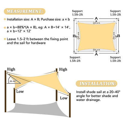 Shade&Beyond 8'x10' Sun Shade Sails Canopy Rectangle Sand 185GSM Shade Sail for Patio Deck Yard Backyard, (We Make Custom Size)