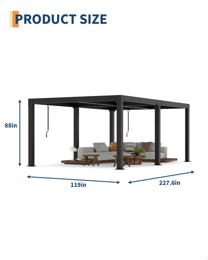 GarveeLife Louvered Pergola 10 ft x 20 ft, Outdoor Pergola with Adjustable Louvered Roof, Reinforced Aluminum Frame, Integrated Drainage System, Hardtop Gazebo for Patio, Deck, Gray