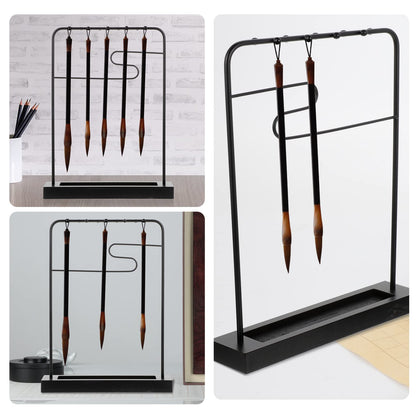 COHEALI Japanese Calligraphy Brush Hanger Rest Sumi Brush Holder Metal Brush Chinese Pen Hanging Shelf Stand Rack Drawing Paint Brush Drying Rack for Writing Desktop Organizer Shelf