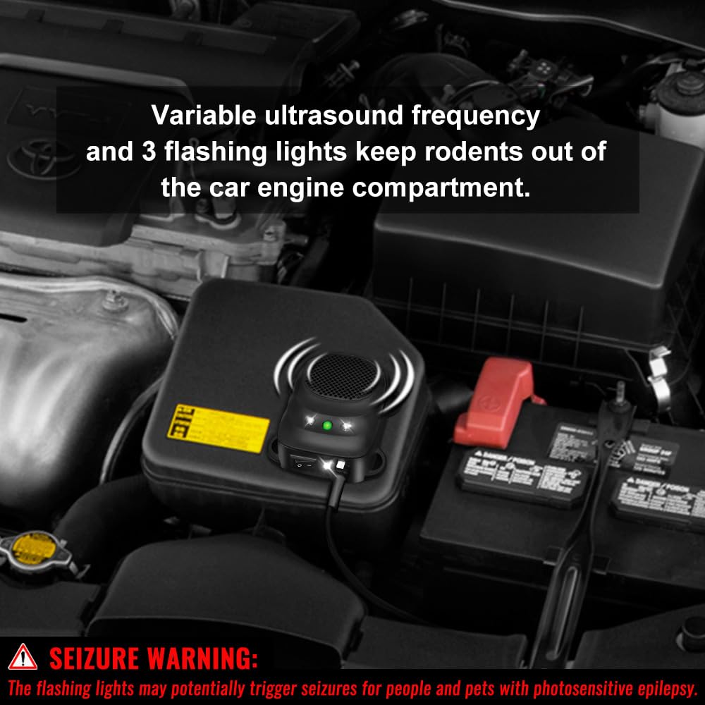 Loraffe 2 Pack Under Hood Animal Repeller Car Rat Repeller Rodent Repeller Ultrasonic Mouse Deterrent for 12V Vehicle Get Rid of Mice in Car Engine
