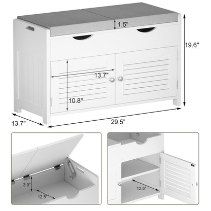ChooChoo Shoe Storage Bench with Lift Top Storage, Entryway Bench with 2 Cushioned Seats, 3 Compartments, Adjustable Shelf, Shoe Cabinet for Entryway, Bedroom, Living Room, White