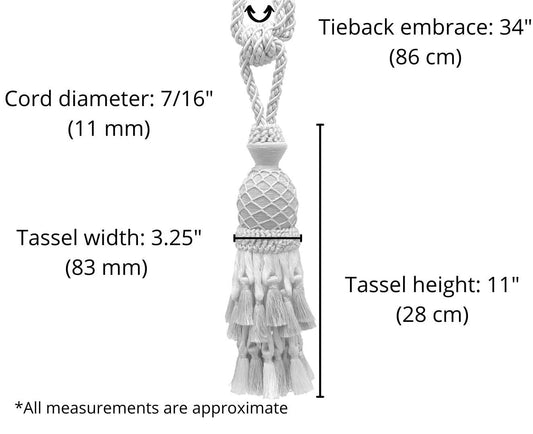 DÉCOPRO Lavish Large Curtain & Drapery Hand Crafted Tassel Tiebacks Tassel Length 11" (27.5cm) 34" Spread (Style# TBIL1) White Sands #4001 (White Ivory Cream Ivory Light Beige) Individually Sold