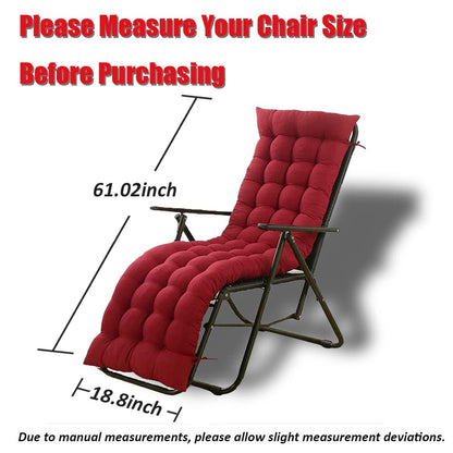 Sun Lounger Chair Cushions, Sundlight Patio Cushions Chaise Mattress Recliner Quilted Thick Padded Seat Cushion Reclining Chair Rocking with Ties (Red, 155x48x8cm/61x18.89x3.14inch)