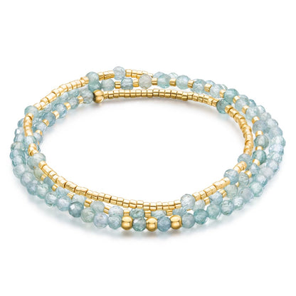 POMODA Beaded Bracelets Stack for Women Small Beaded Stretch Stone Bracelets Stackable Gemstone Crystal Dainty Boho 14K Gold Plated Beads Anklets Necklace Summer Jewelry for Women