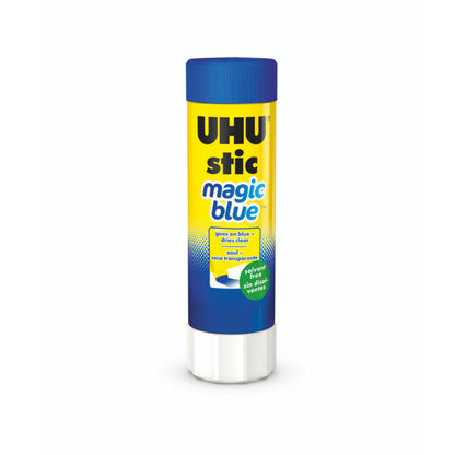 UHU Colored All Purpose Glue Stick 12-Pack Blue Applies & Dries Clear, 1.41oz - Non-Toxic, Washable. Permanent Strong Bond, Solvent-Free with Screw Cap,