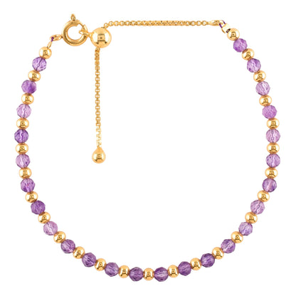 InfinityGemsArt Amethyst Bracelets For Women, Natural February Birthstone Jewelry, Purple Beads Beaded Stone Bolo Slider Crystals Gemstones 14K Gold Plated Adjustable Chain, Valentines Day Gifts