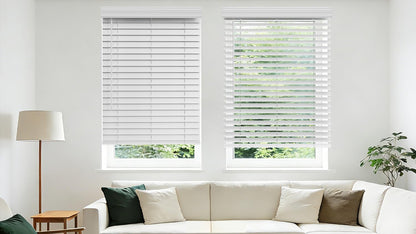 Allesin zen Cordless Faux Wood Blinds with Classic Valance, 2" Blinds for Indoor Windows-23 W x 48" H-White, Smooth Lift Operation, Horizontal Window Blinds for Home and Office