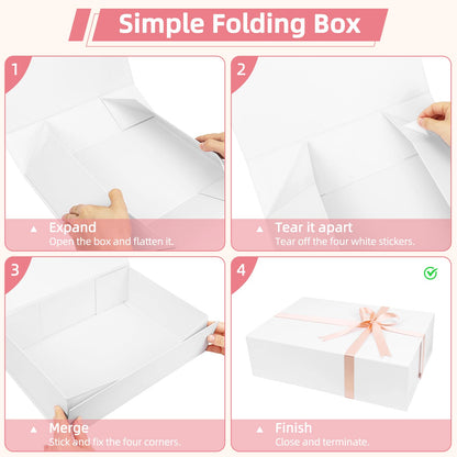 batifine Gift Box, 13x9x3.7 Inch Gift Boxes with Lids for Presents, Magnetic Large Gift Box Bridesmaid Proposal Graduation Birthday Wedding Storage White Boxes (2 Pack)