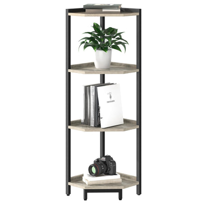 Hzuaneri Corner Shelf Stand, Corner Bookshelf, Storage Standing Shelf Unit with Metal Frame, Plant Stand, Bookcase for Living Room, Home Office, Bedroom, 4-Tier Greige CS05805B