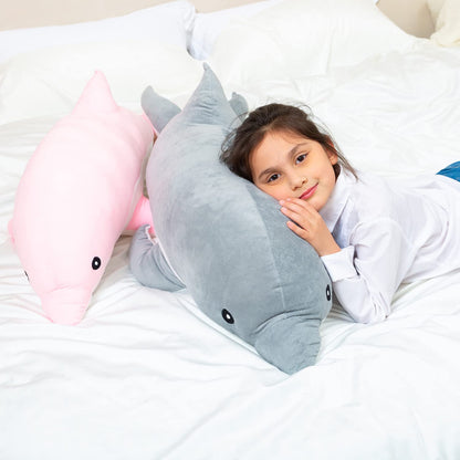 Kekeso Giant Dolphin Plush Toy, Soft Whale Hugging Pillow Stuffed Dolphin Pillow for Children Girls (Gray, 100cm/39.37inch)